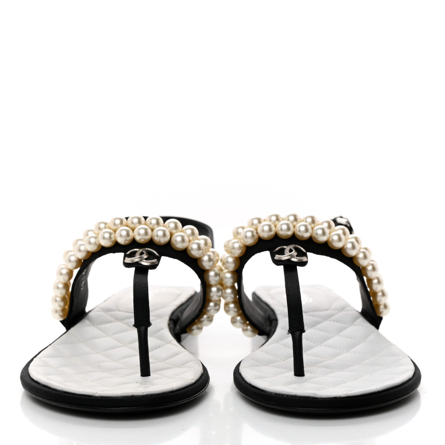 Chanel Grosgrain Pearl CC Sandals 39 Black 2 of 9