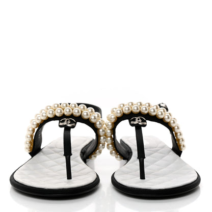 Chanel Grosgrain Pearl CC Sandals 39 Black 2 of 9