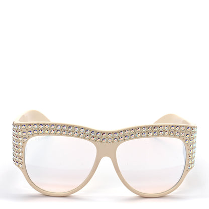 Gucci Acetate Crystal Oversize Hollywood Forever Sunglasses GG0144S Ivory 2 of 7