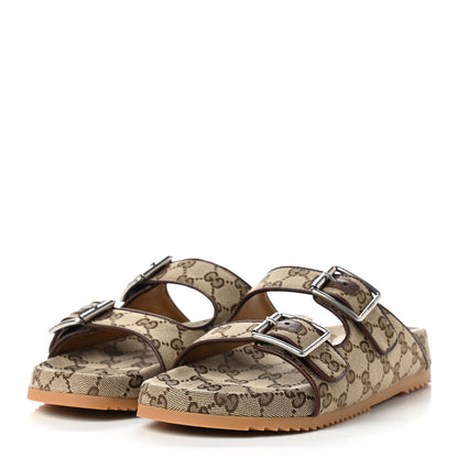 Gucci GG Monogram Lavaredo Eco Fabric Mens Slide Sandals With Straps 6 Beige Ebony Light Brown 3 of 8