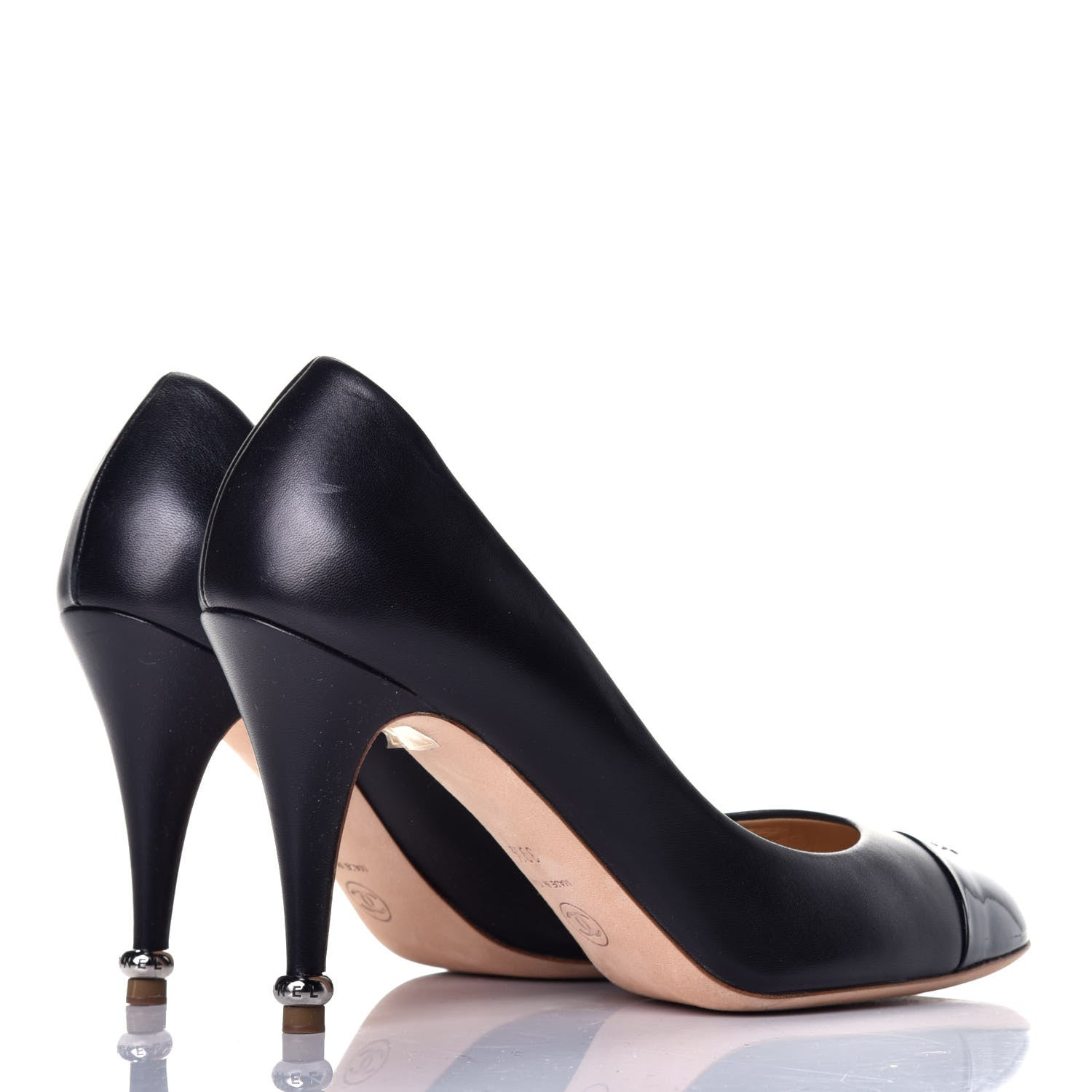 Chanel Lambskin Patent Cap Toe CC Pumps 39.5 Black 4 of 8
