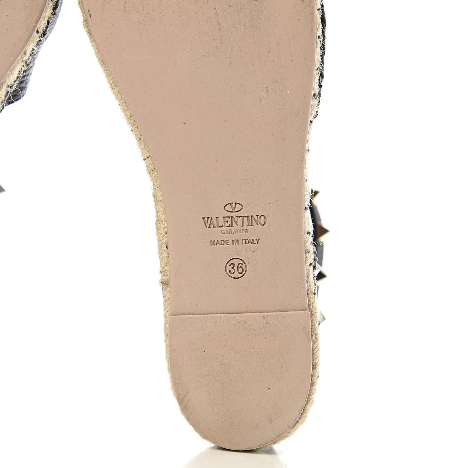 Valentino Garavani Grained Calfskin Rockstud Ankle Wrap Espadrille 20mm Flats 36 Black Light Cuir Natural 8 of 9