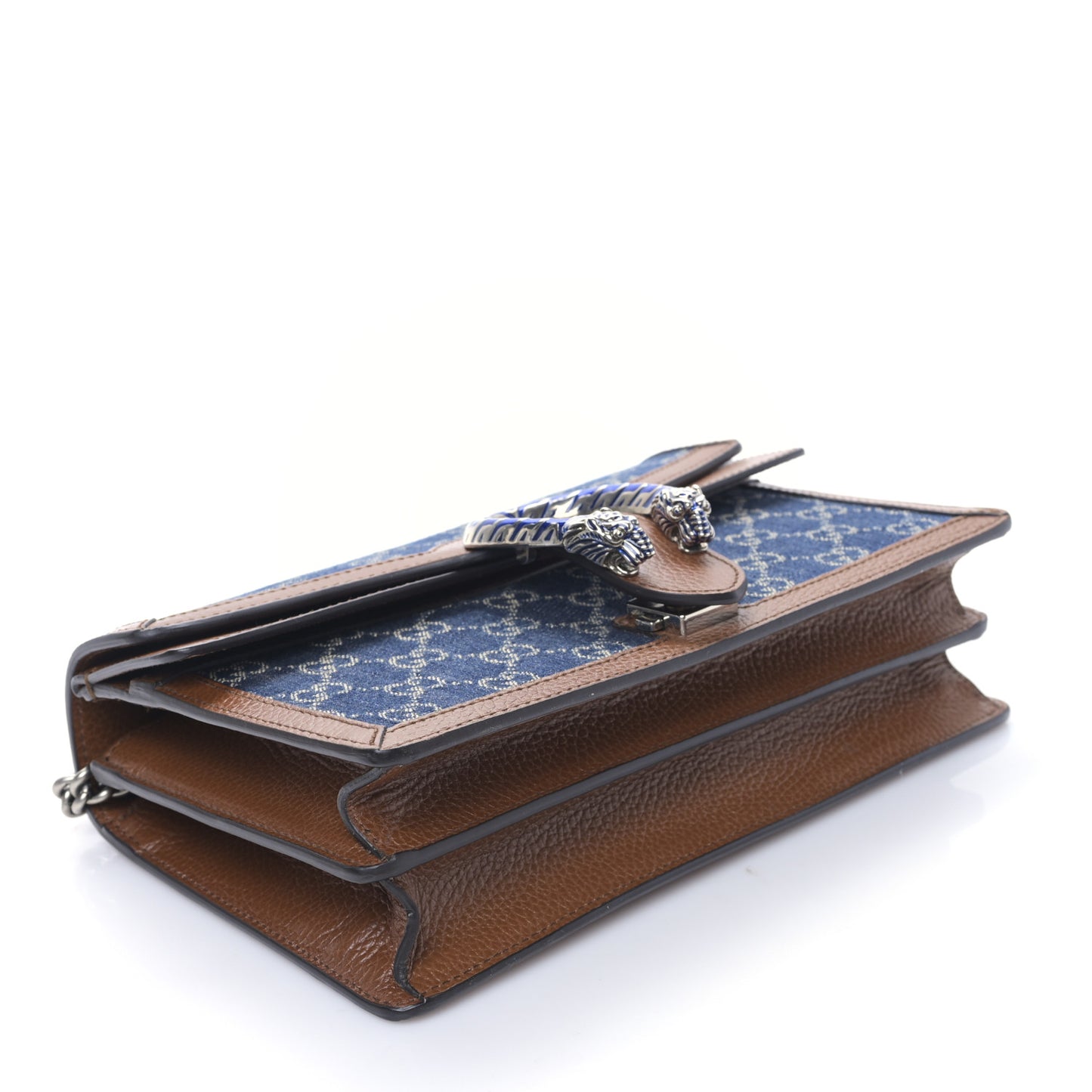 New Denim GG Monogram Dollar Calfskin Enamel Small Dionysus Shoulder Bag Blue Tea Cuir Epilog Electric Blue