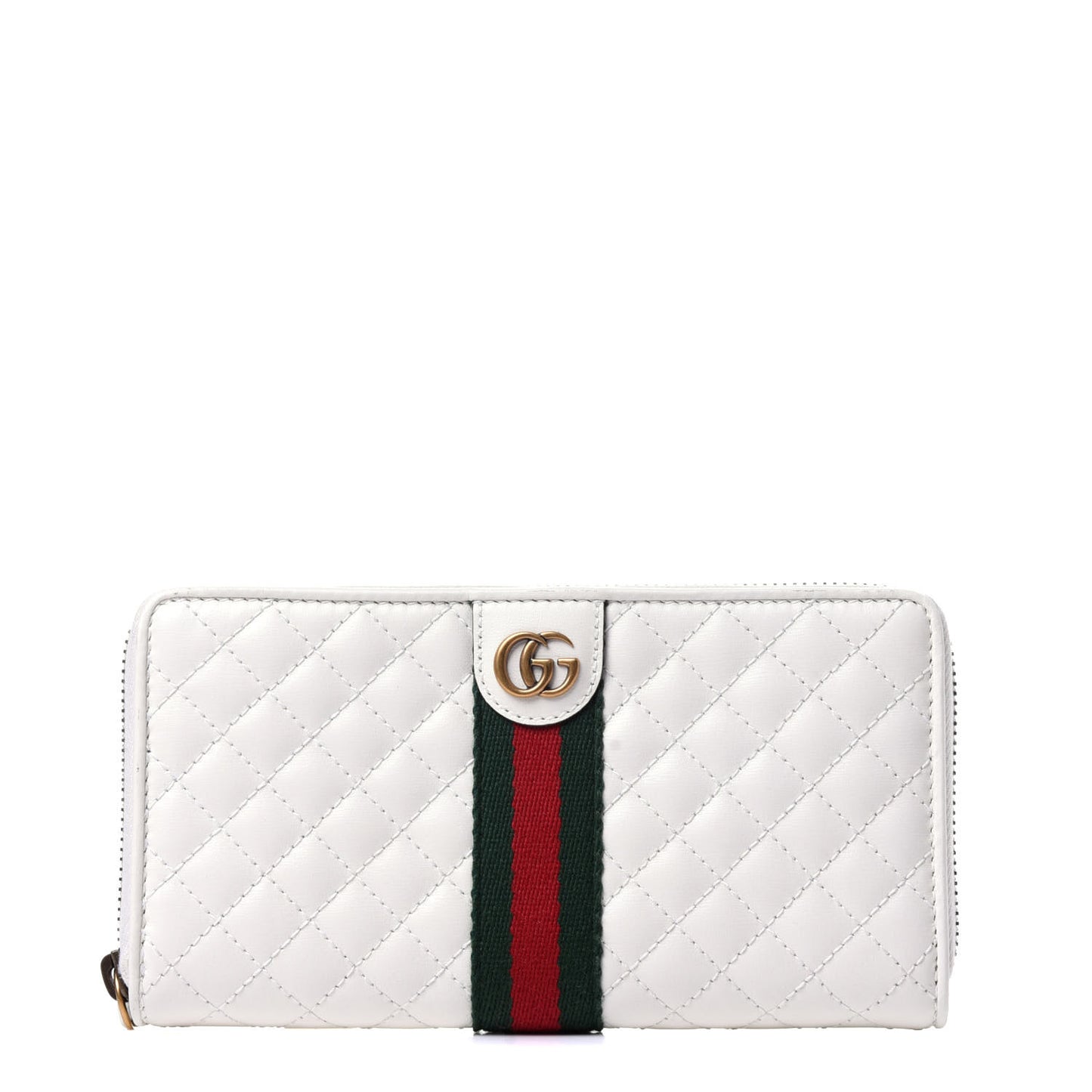 Calfskin Web Trapuntata GG Zip Around Wallet Off White