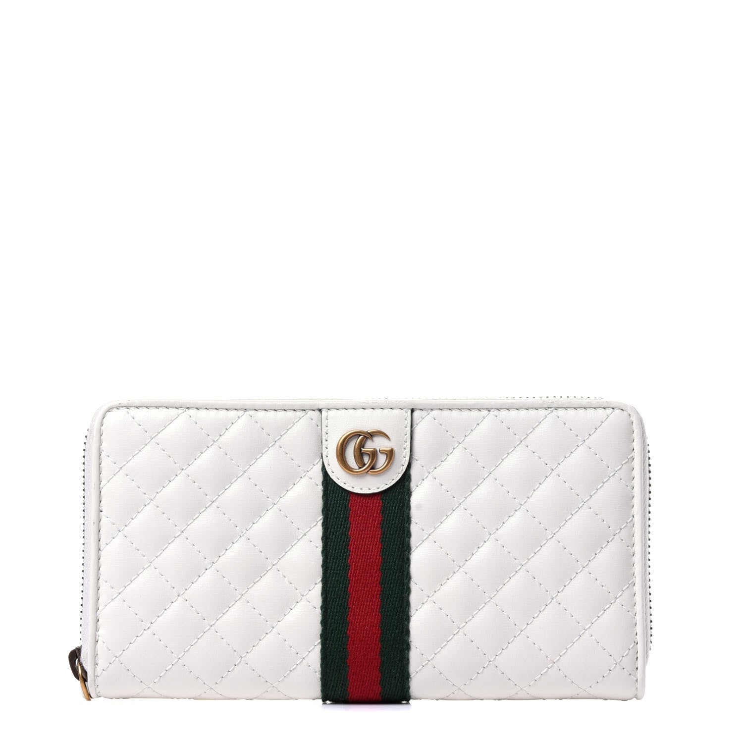 Gucci Calfskin Web Trapuntata GG Zip Around Wallet Off White 1 of 8