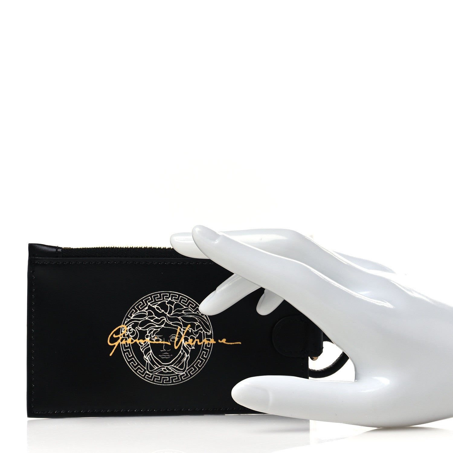 Versace Calfskin Logo Zip Pouch Card Holder Black 2 of 6