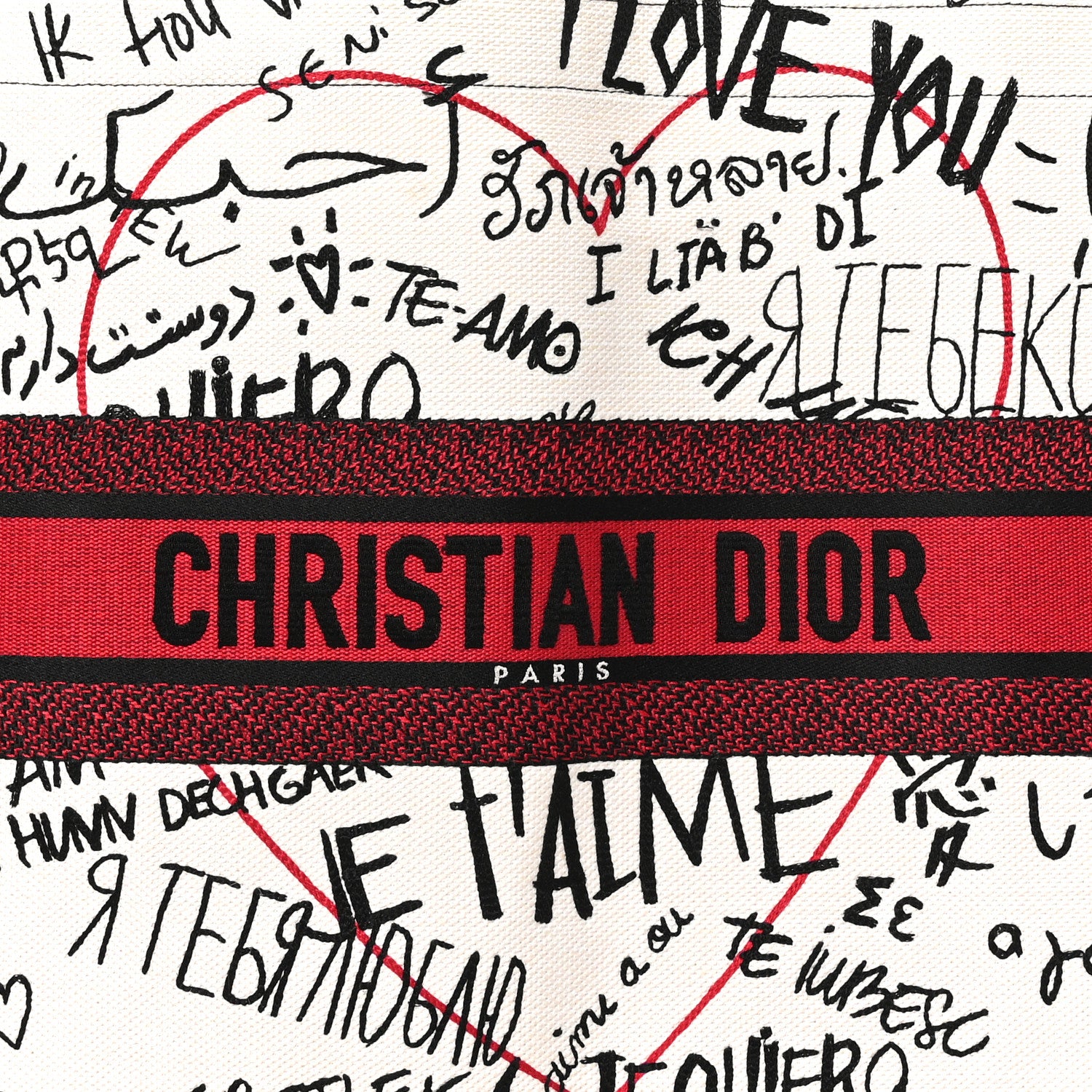 Christian Dior Canvas Embroidered Large Dioramour Graffiti Book Tote Latte Multicolor 8 of 10