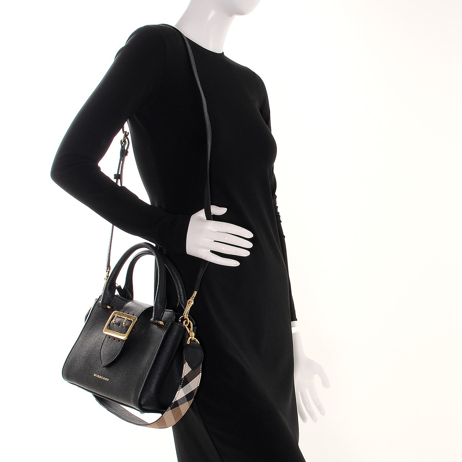 Burberry Soft Grain Calfskin Small Buckle Tote Black 3 of 8
