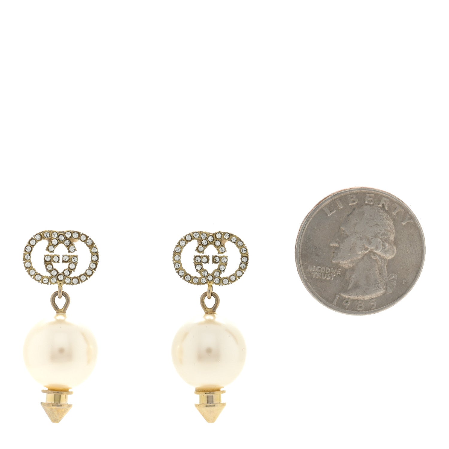 Gucci Metal Crystal Pearl Interlocking G Earrings Shiny Gold 2 of 4