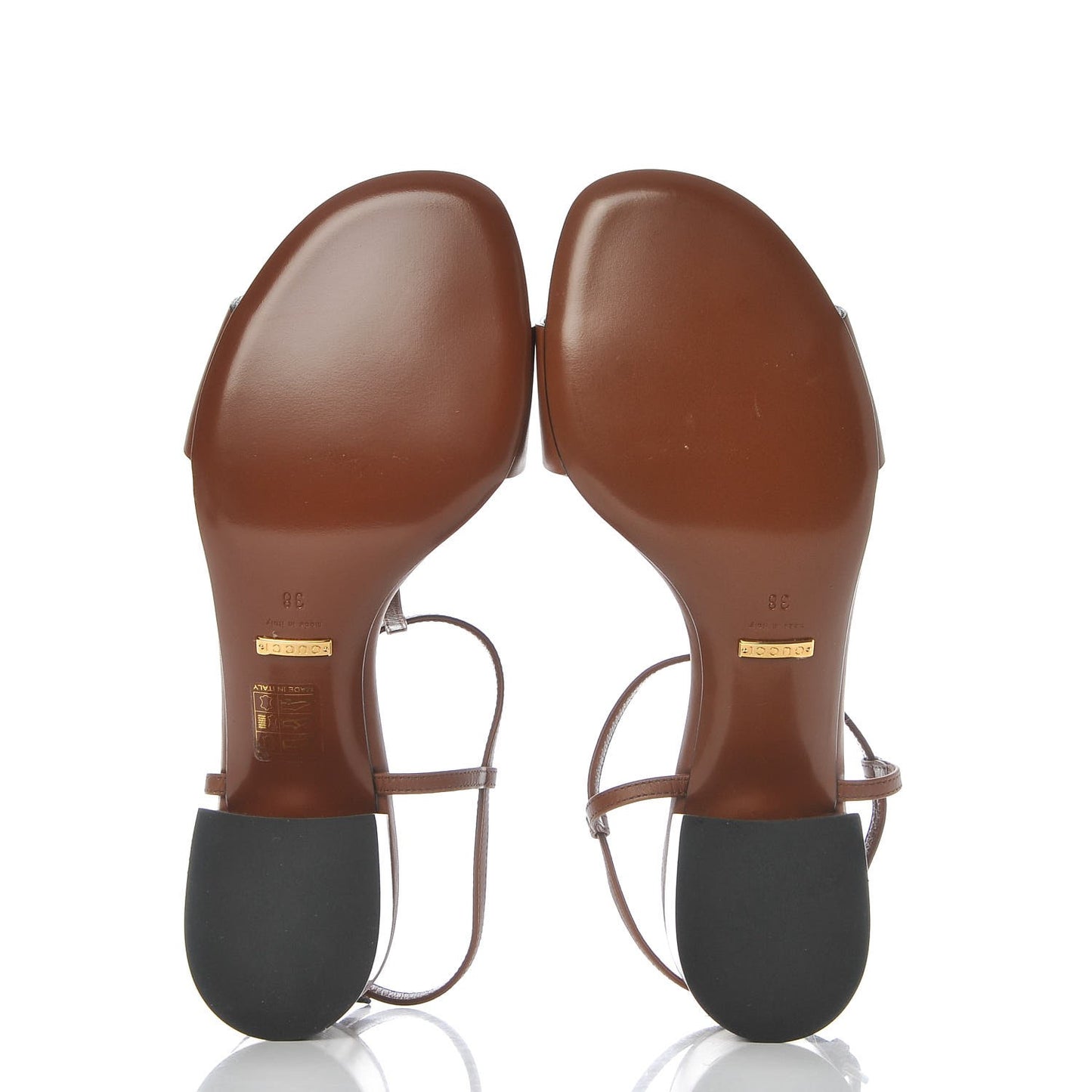 Calfskin Monogram Horsebit T-Strap Low Heel Sandals 38 Cognac