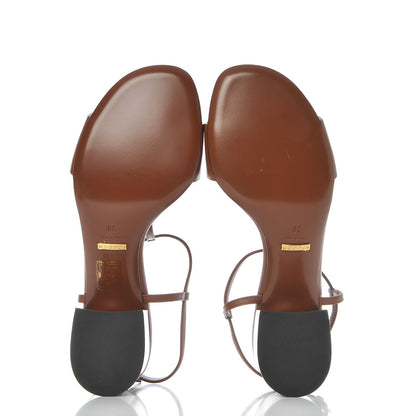 Gucci Calfskin Monogram Horsebit T-Strap Low Heel Sandals 38 Cognac 5 of 7