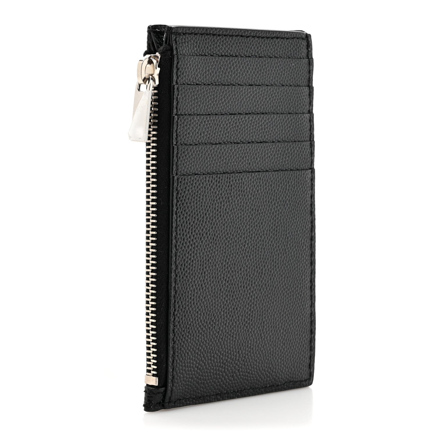 Saint Laurent Grain De Poudre Matelasse Chevron Monogram Fragments Zippered Card Case Black 4 of 8