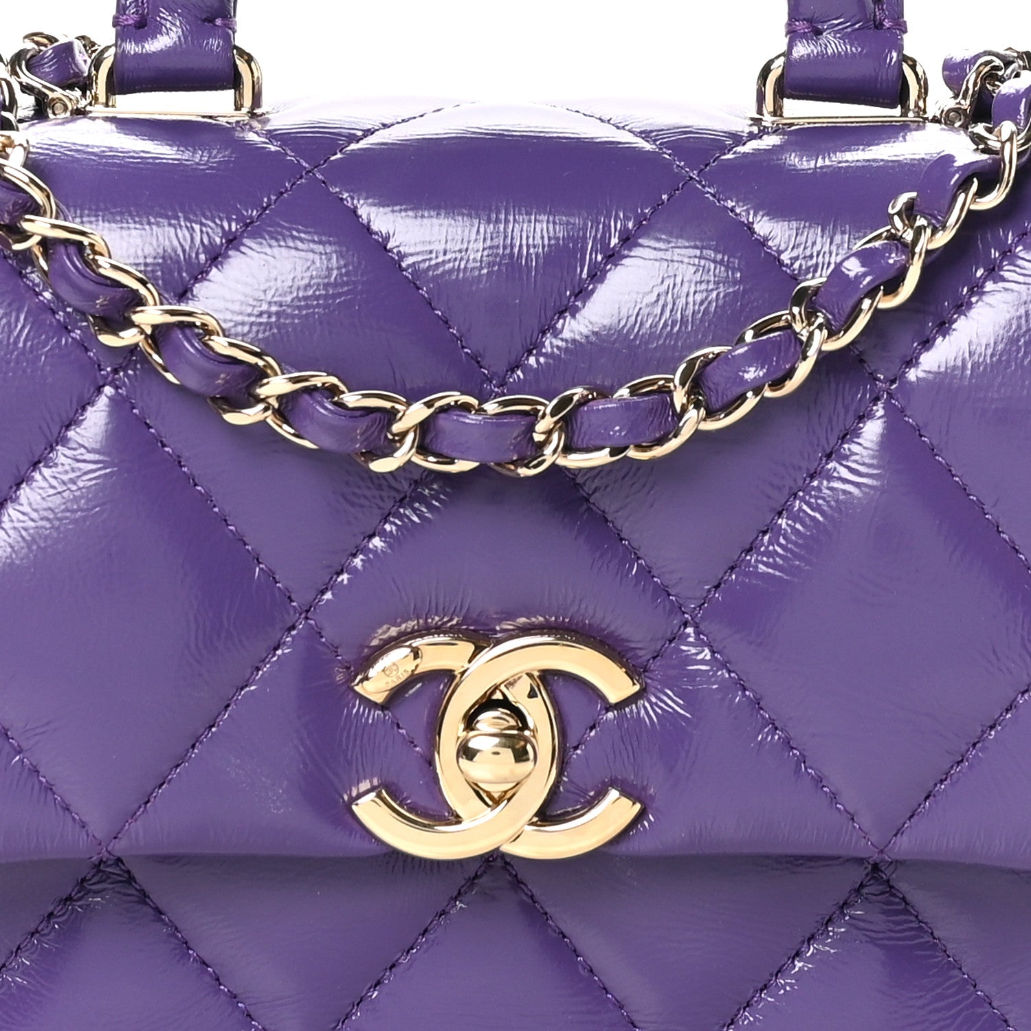 Chanel Shiny Lambskin Quilted Mini Coco Trip Flap Bag Purple 8 of 11