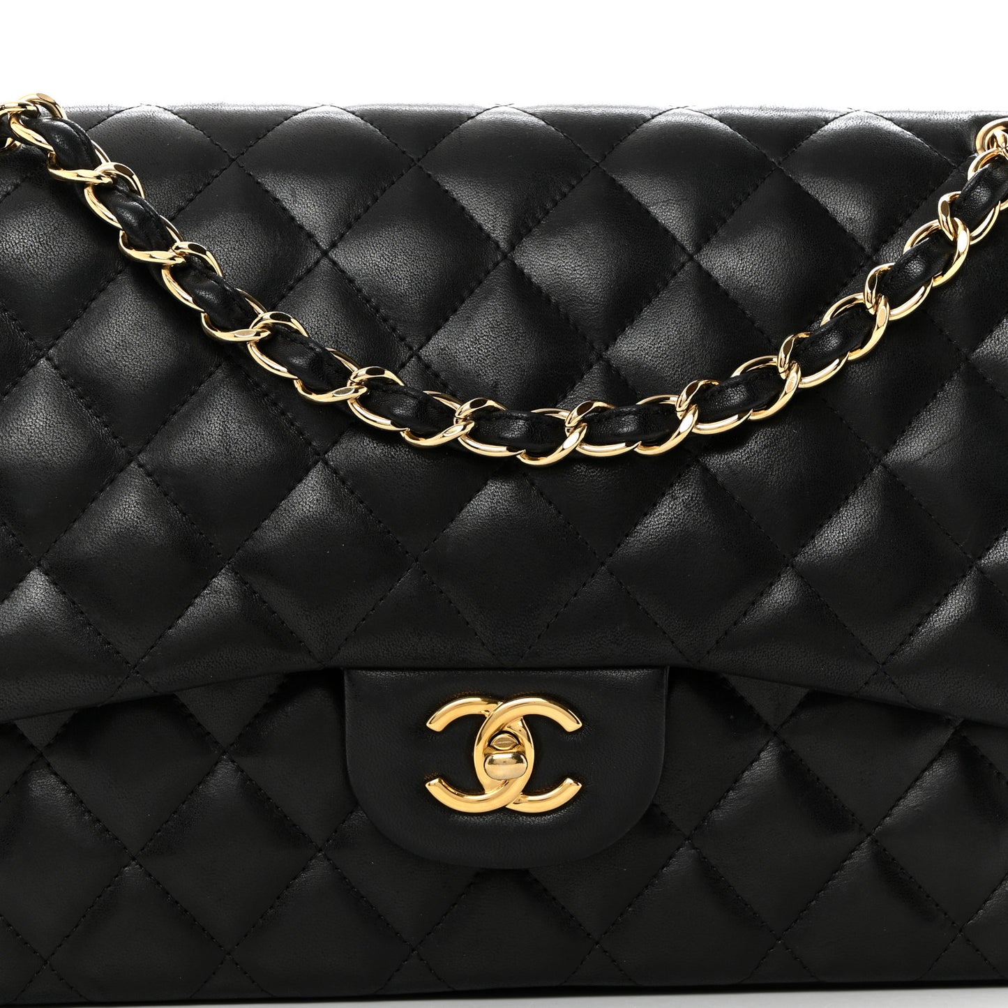Lambskin Quilted Jumbo Double Flap Black