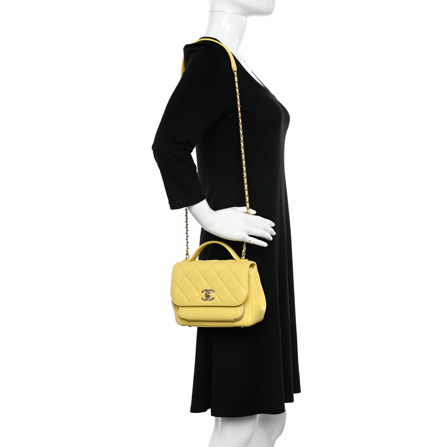 Caviar Quilted Small Business Affinity Flap Yellow