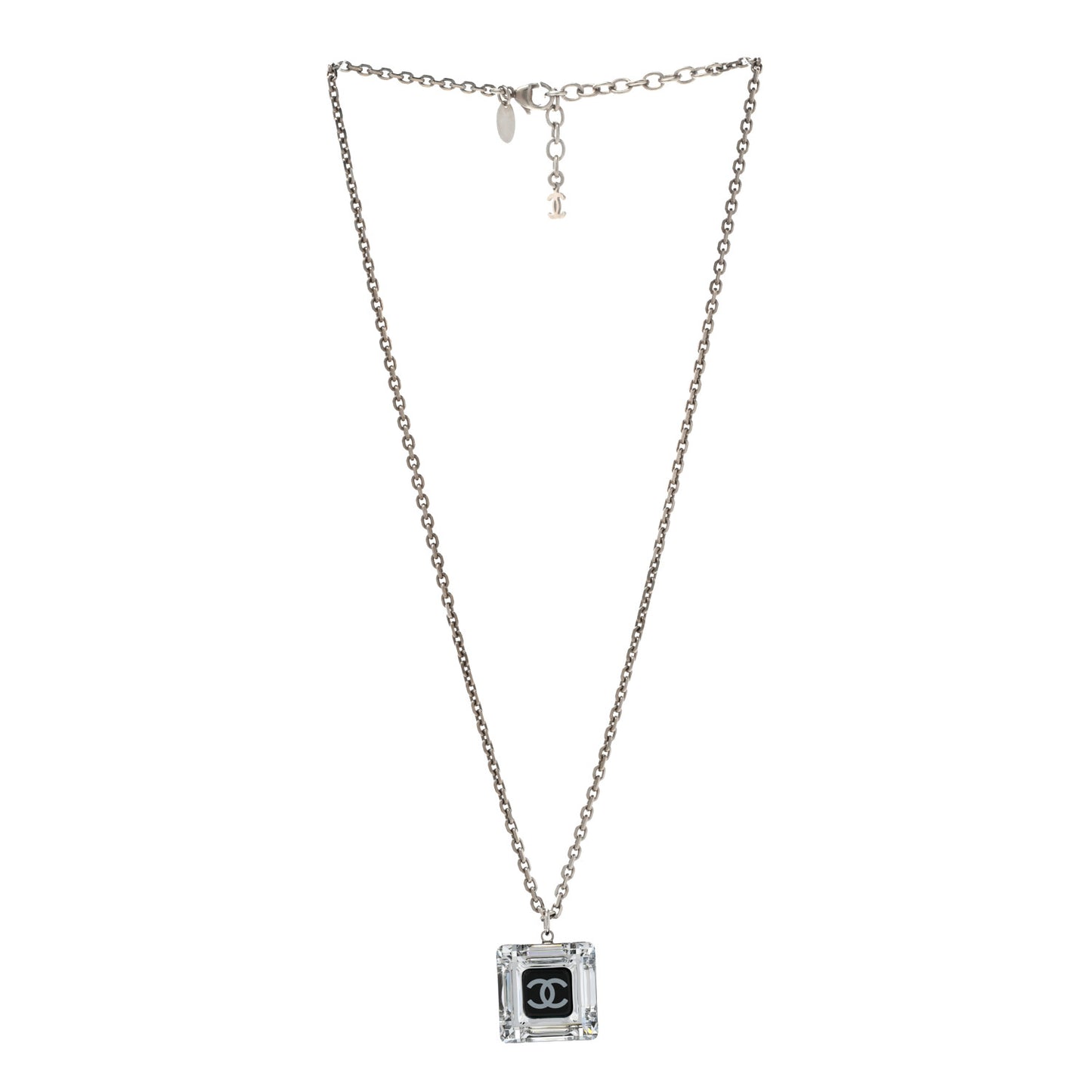 Lucite CC Square Charm Necklace