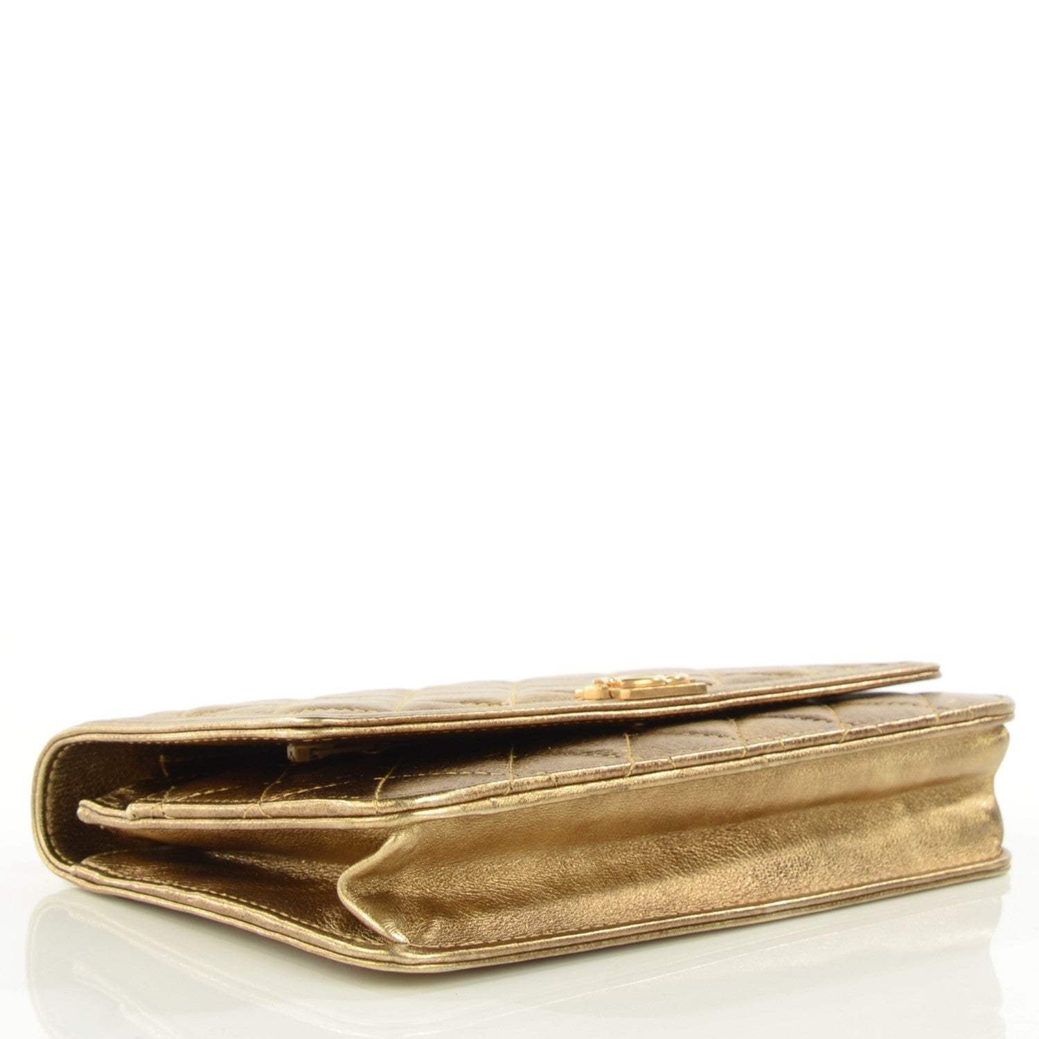 Chanel Distressed Calfskin Quilted Boy Wallet On Chain WOC Gold 4 of 9