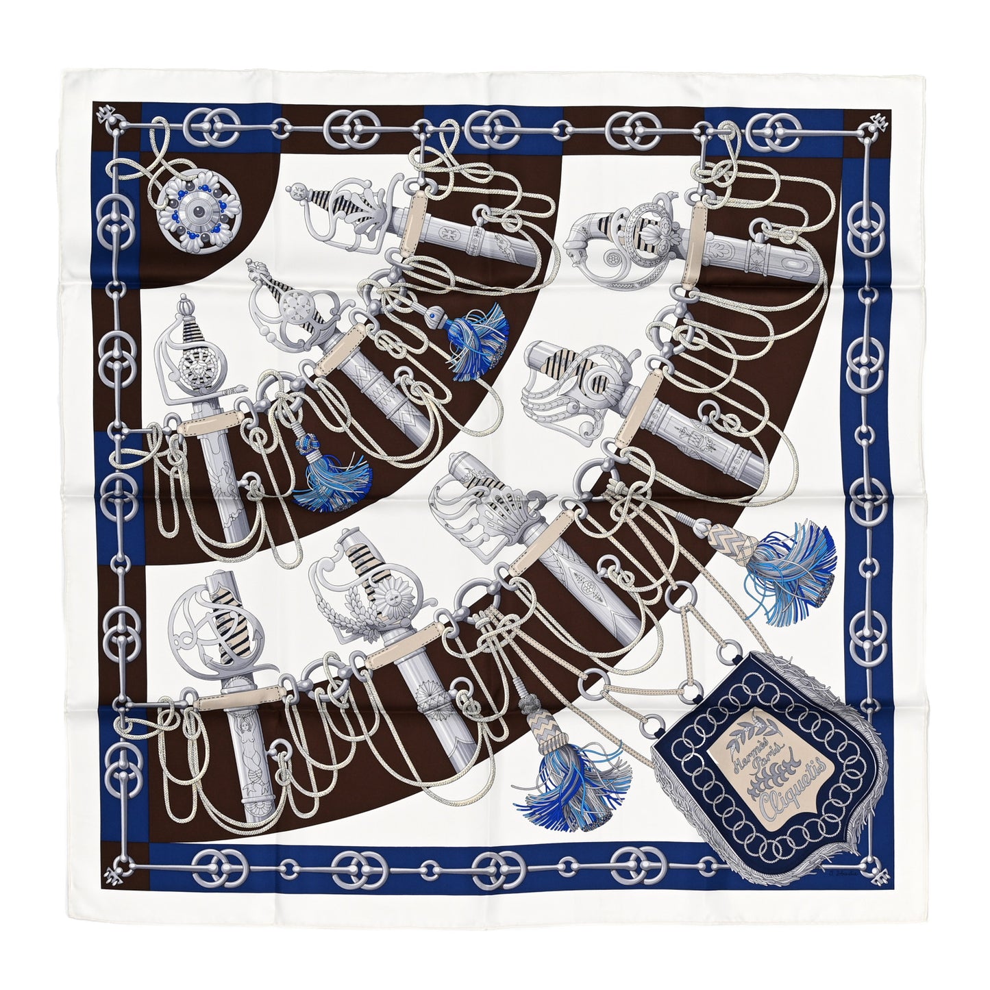 Silk Cliquetis Scarf 90 White Marine Ebene