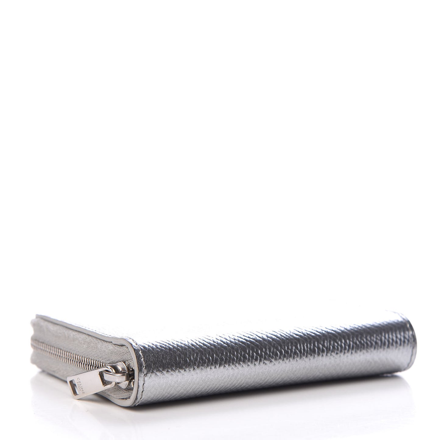 Laminated Grained Calfskin Compact Zipped Wallet Silver