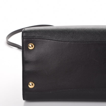 Prada Saffiano City Calfskin Medium Bibliothèque Top Handle Black White 8 of 9