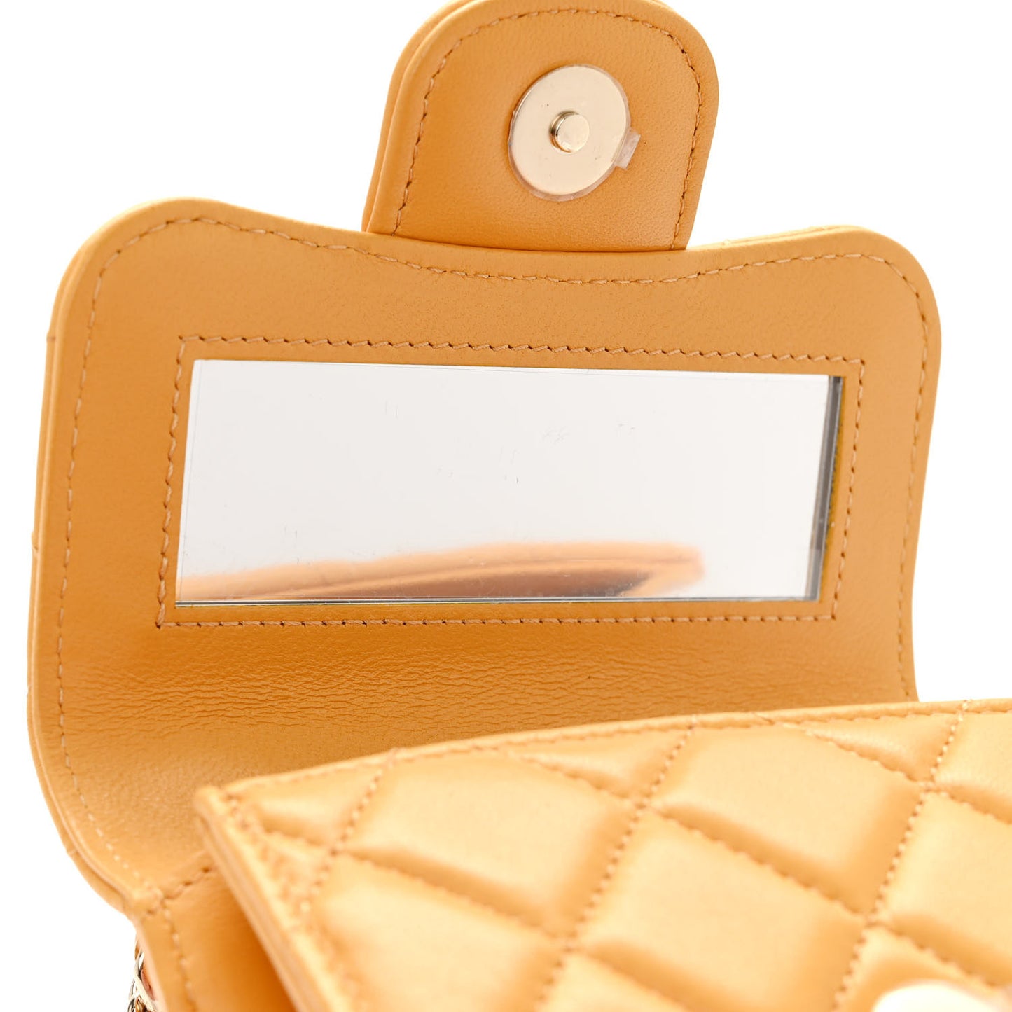 Lambskin Quilted Top Handle Flap Clutch With Chain Yellow