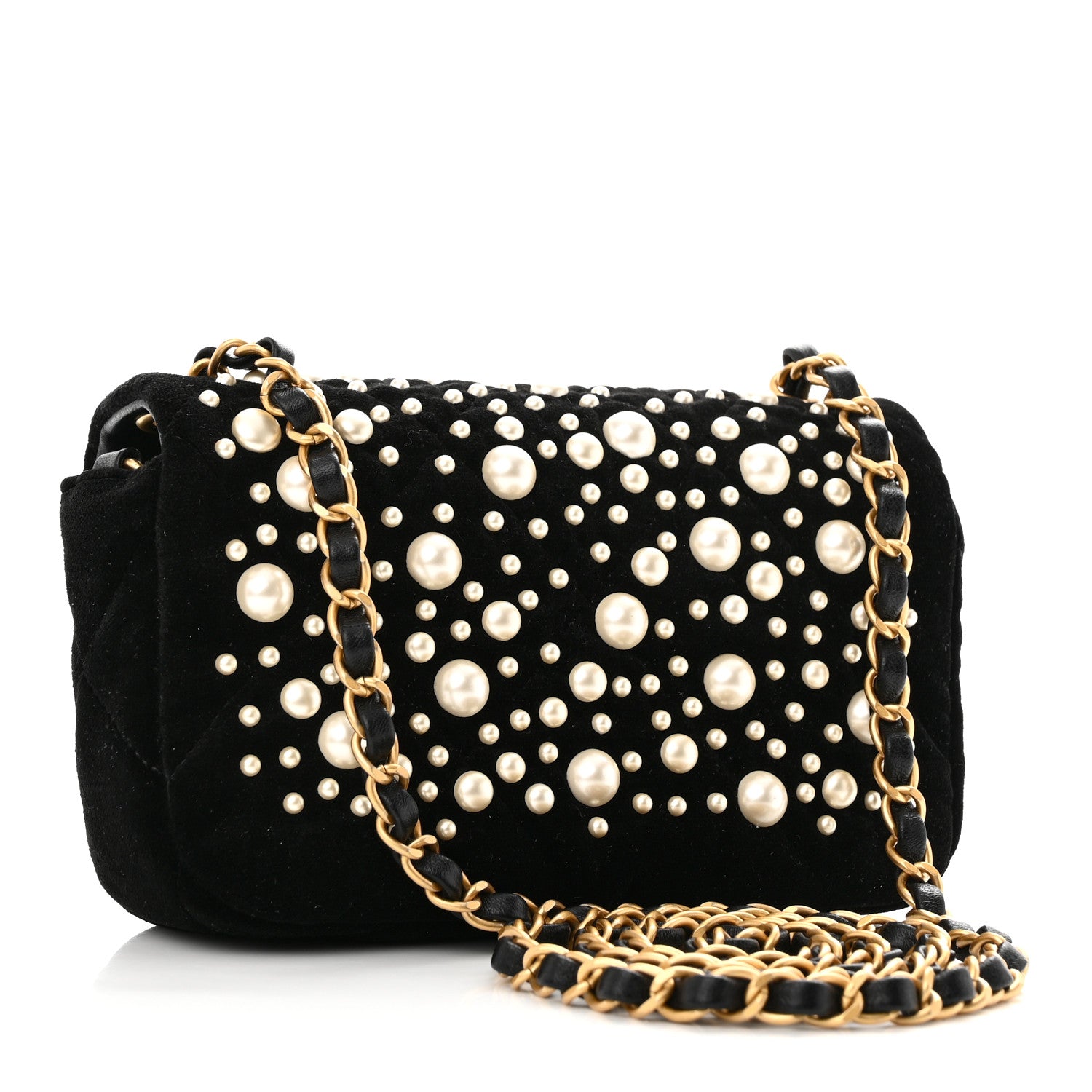 Chanel Velvet Pearl Mini Flap Bag Black 3 of 10