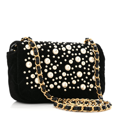 Chanel Velvet Pearl Mini Flap Bag Black 3 of 10