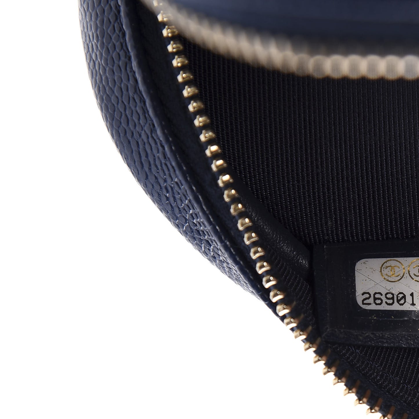 Caviar Quilted Round Clutch With Chain Navy