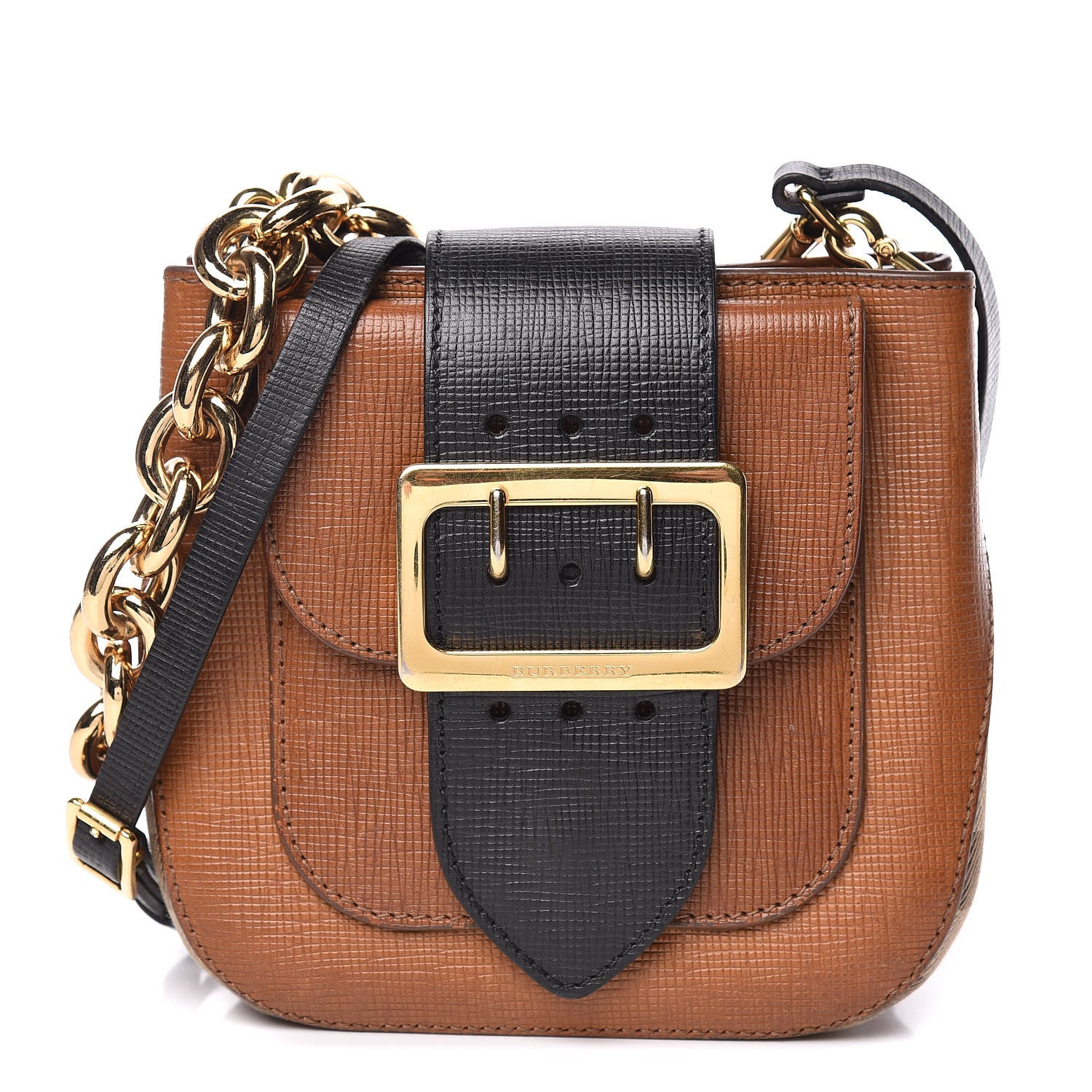 Burberry Derby Calfskin Small Square Buckle Belt Bag Tan Black 1 of 18