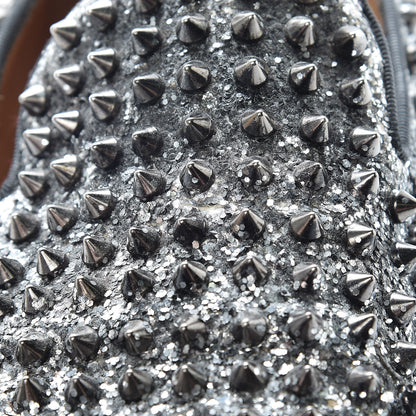 Christian Louboutin Glitter Mens Rollerboy Spikes Flat Loafers 43 Silver 10 of 22