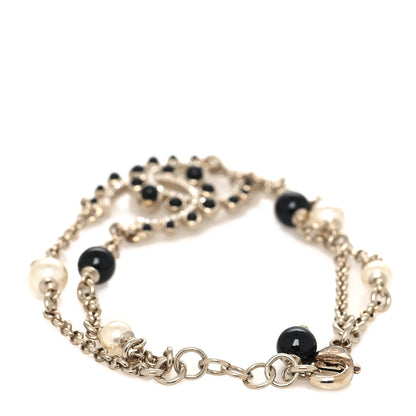 Chanel Crystal Enamel Pearl CC Bracelet Black Gold 3 of 5