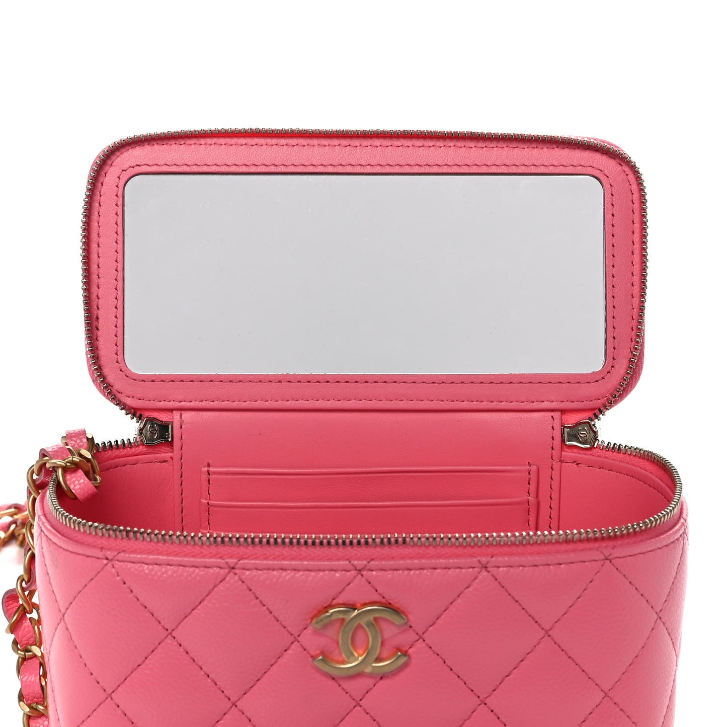 Shiny Caviar Quilted Pick Me Up Vanity Case Pink