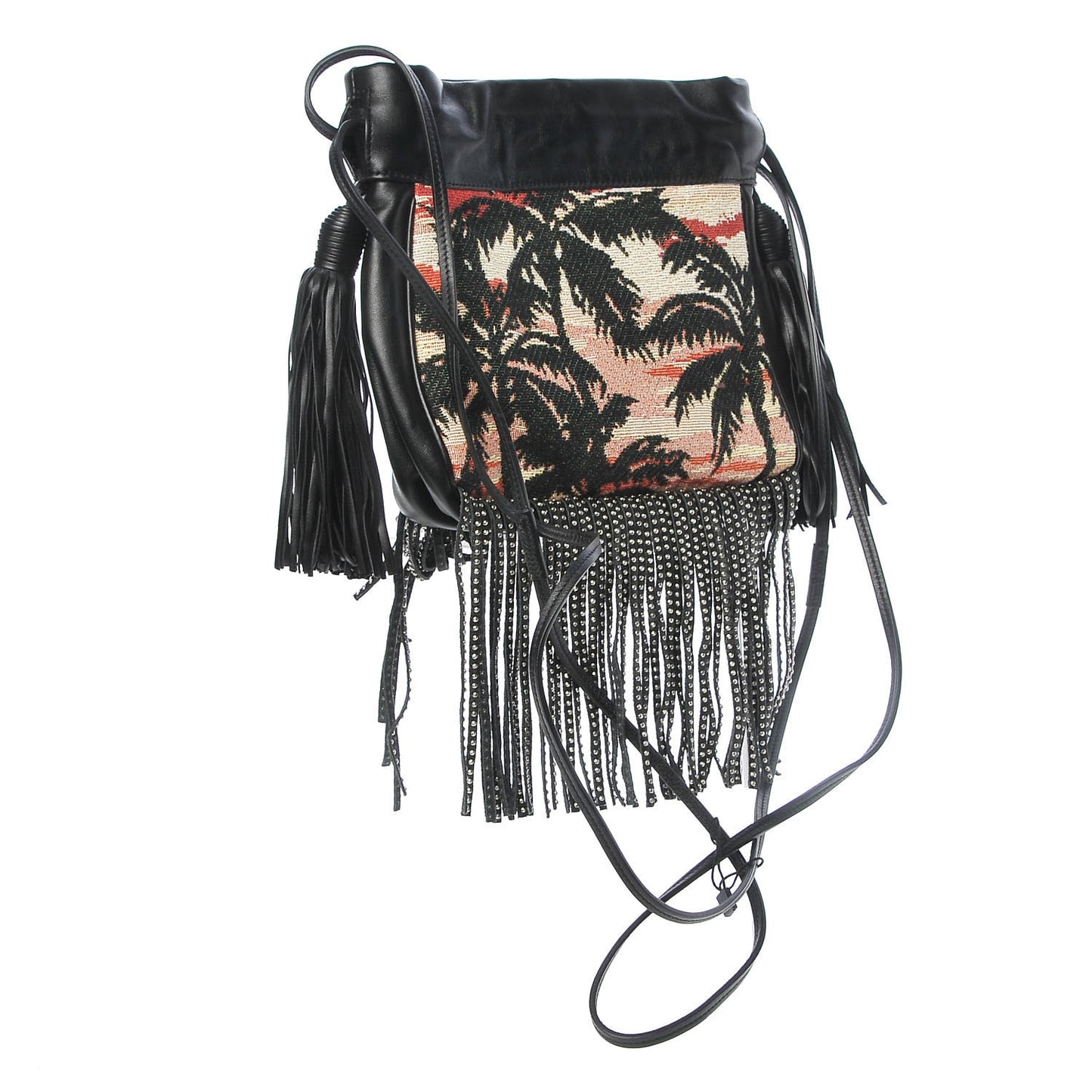 Jacquard Leather Small Fringed Sunset Helena Bucket Bag