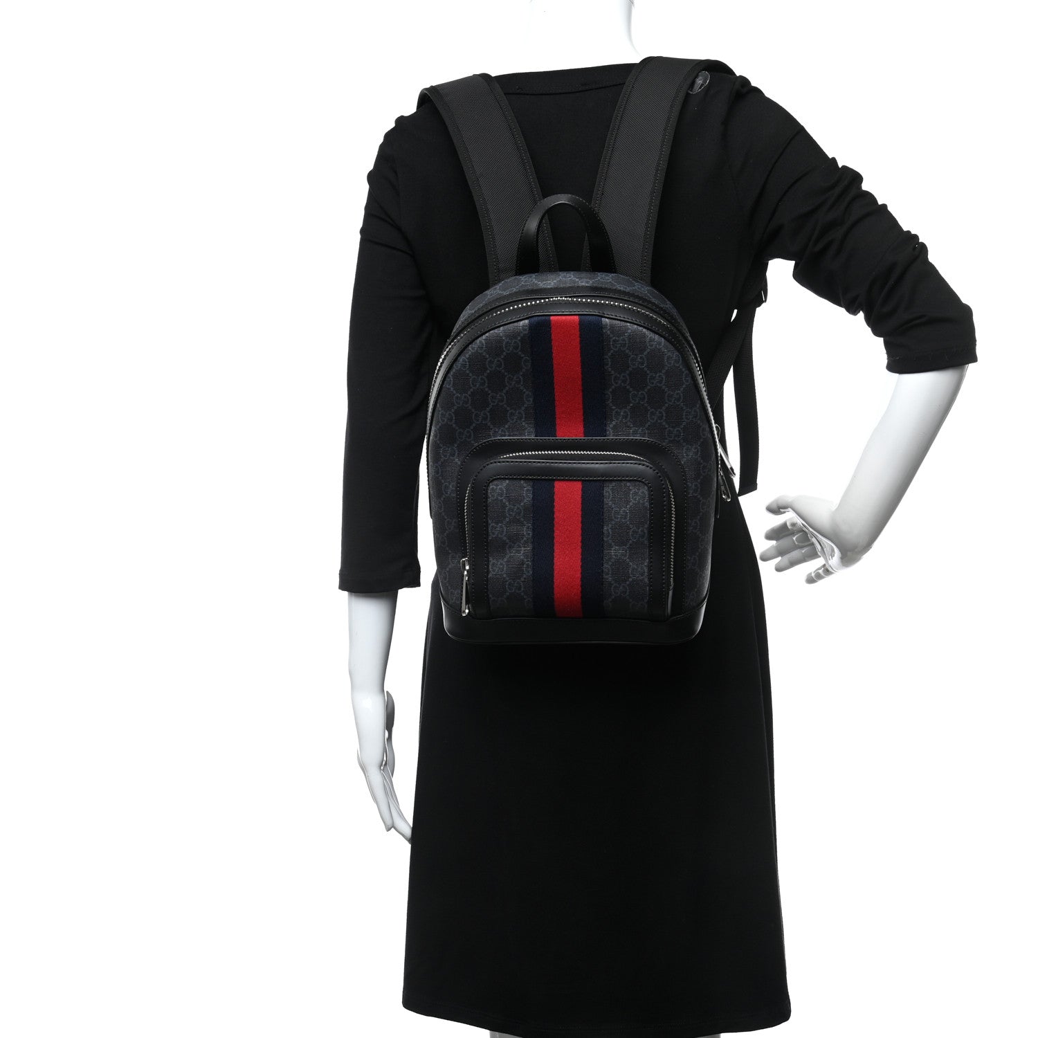 Gucci GG Supreme Monogram Appia Calfskin Web Small Day Backpack Black 2 of 11