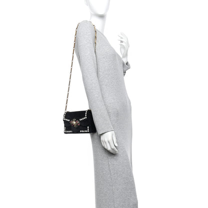 Gucci Velvet Crystal Mini Bee Broadway Shoulder Bag Black 2 of 10
