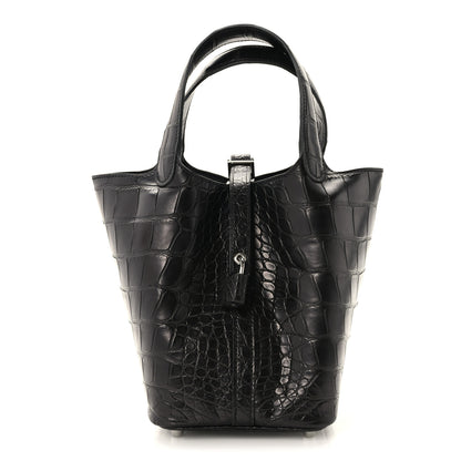 Hermes Matte Alligator Picotin Lock 18 Black 1 of 12