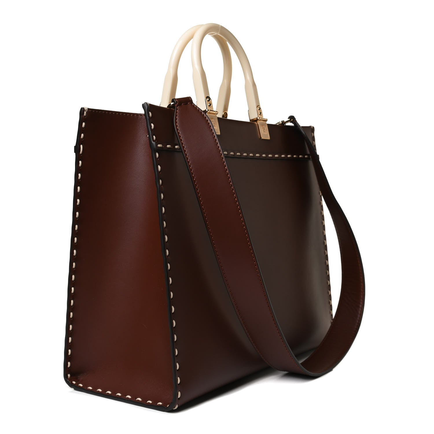 Fendi Vitello King Plexiglass Macro Stitchings Medium Fendi Sunshine Shopper Tote Praline 3 of 10
