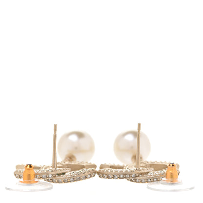 Chanel Crystal Pearl CC Drop Earrings Gold 3 of 5