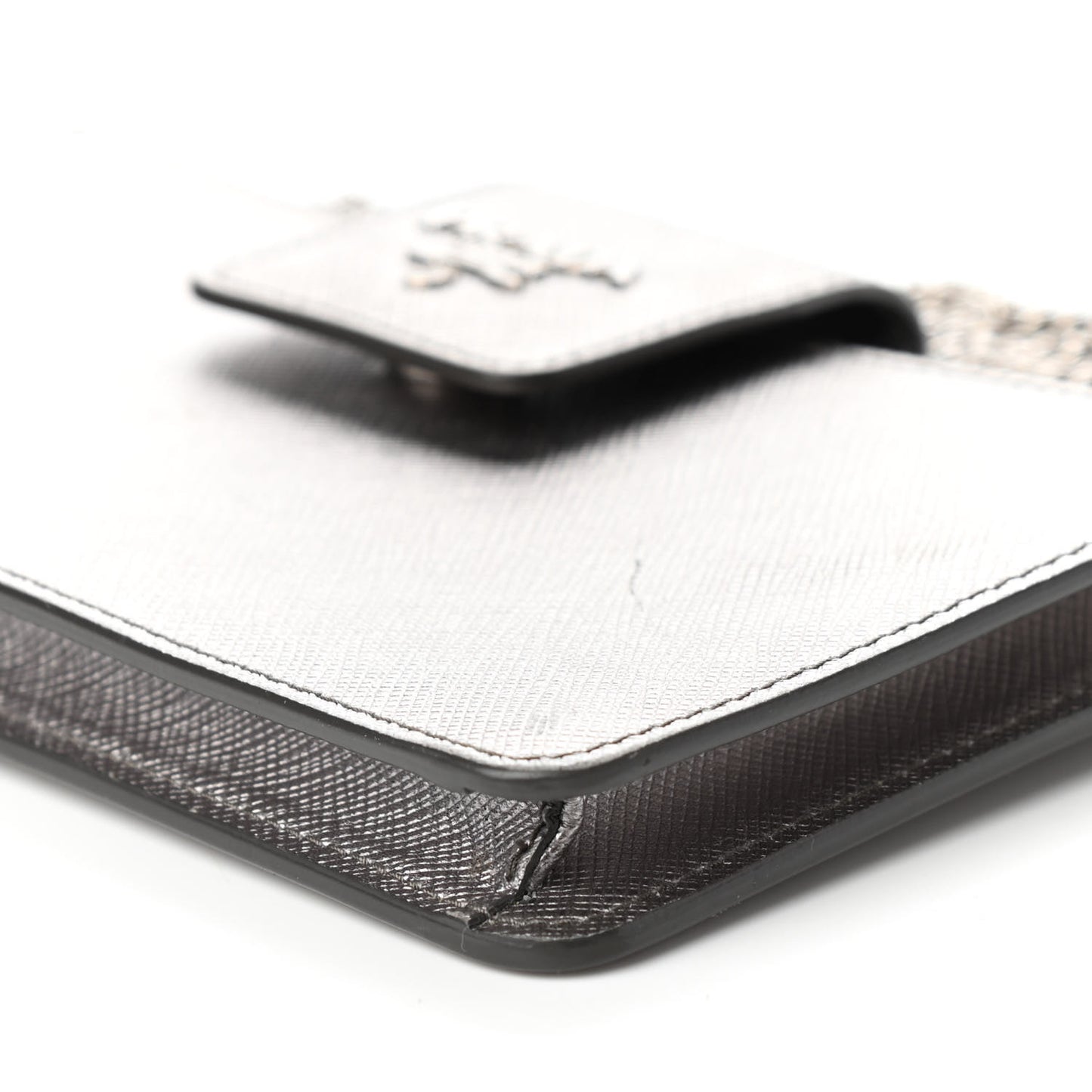 Metallic Saffiano Mini Chain Wallet Cromo