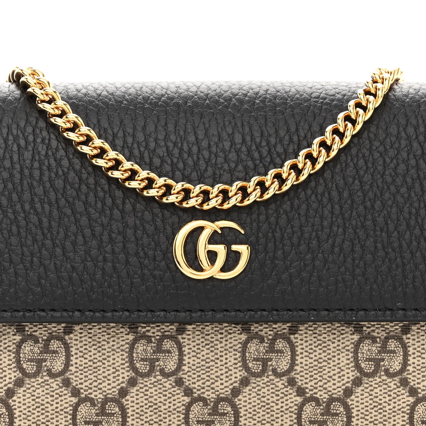 Dollar Calfskin GG Supreme Monogram Petite GG Marmont Wallet Chain Bag Black Beige Ebony