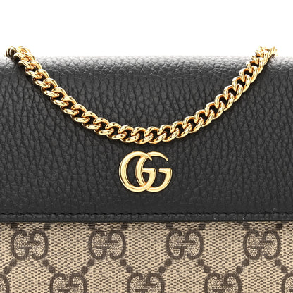 Gucci Dollar Calfskin GG Supreme Monogram Petite GG Marmont Wallet Chain Bag Black Beige Ebony 7 of 9