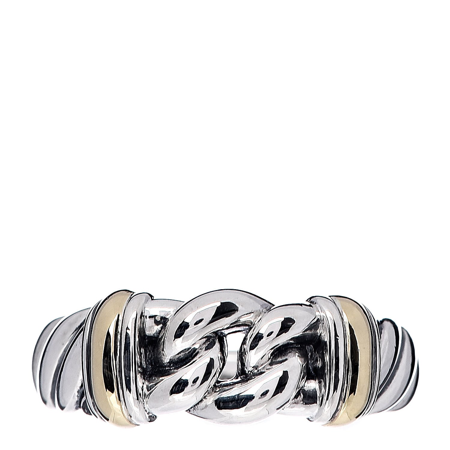 David Yurman Sterling Silver 18K Yellow Gold Metro Chain Ring 54 6.75 1 of 5