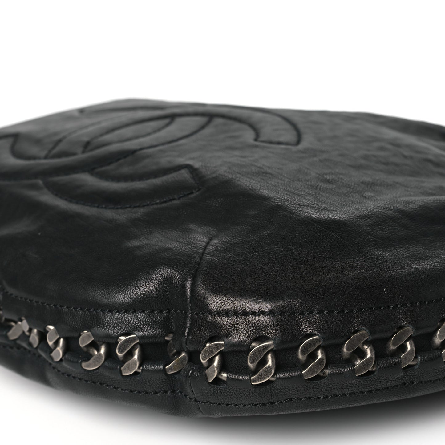 Calfskin Modern Chain Rhodoid Hobo Black