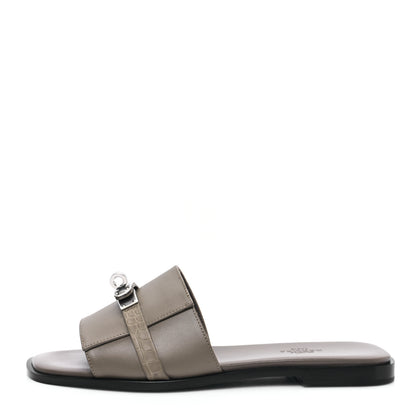 Hermes Calfskin Matte Alligator Giulia Sandals 38 Etoupe 1 of 8