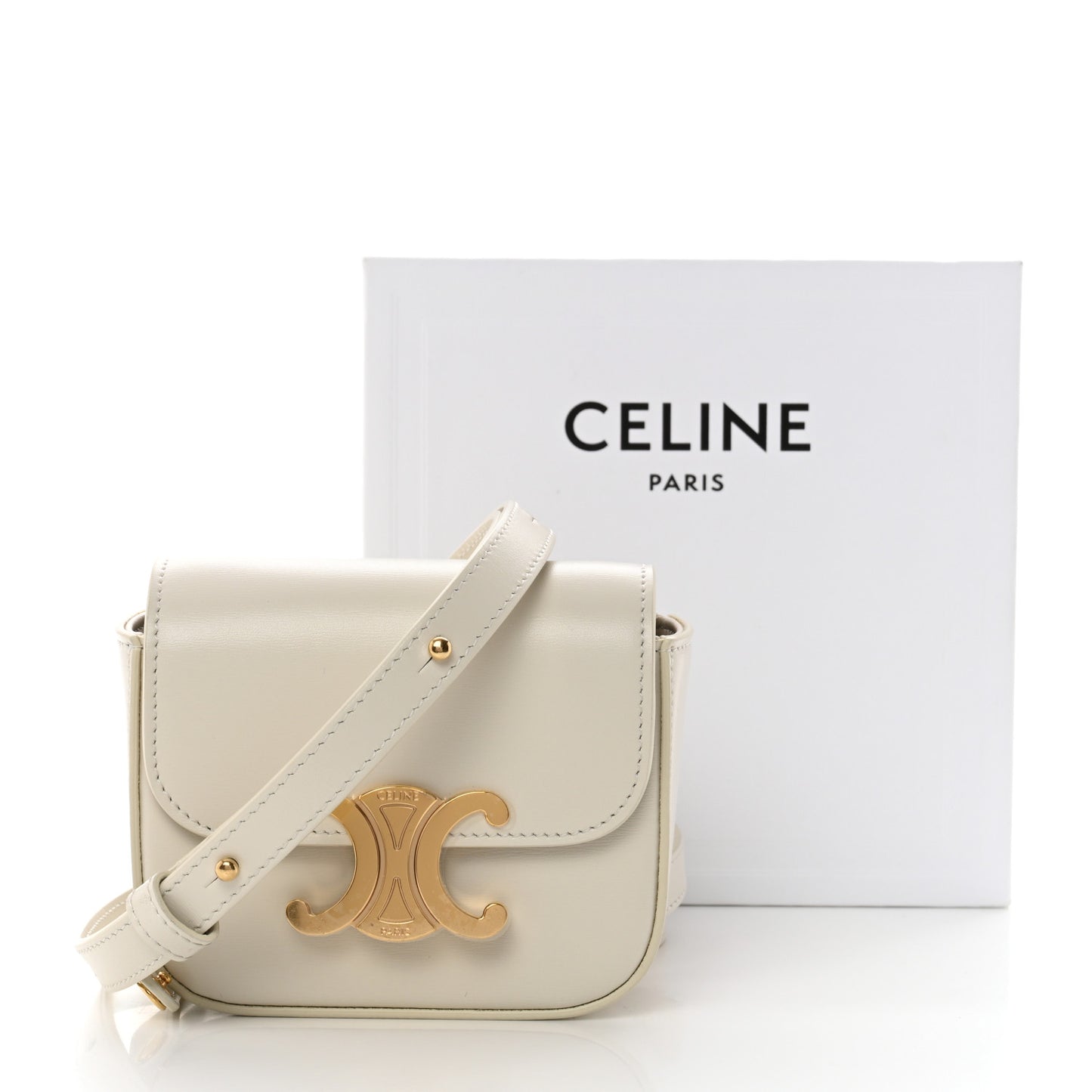 Shiny Calfskin Mini Triomphe Chalk