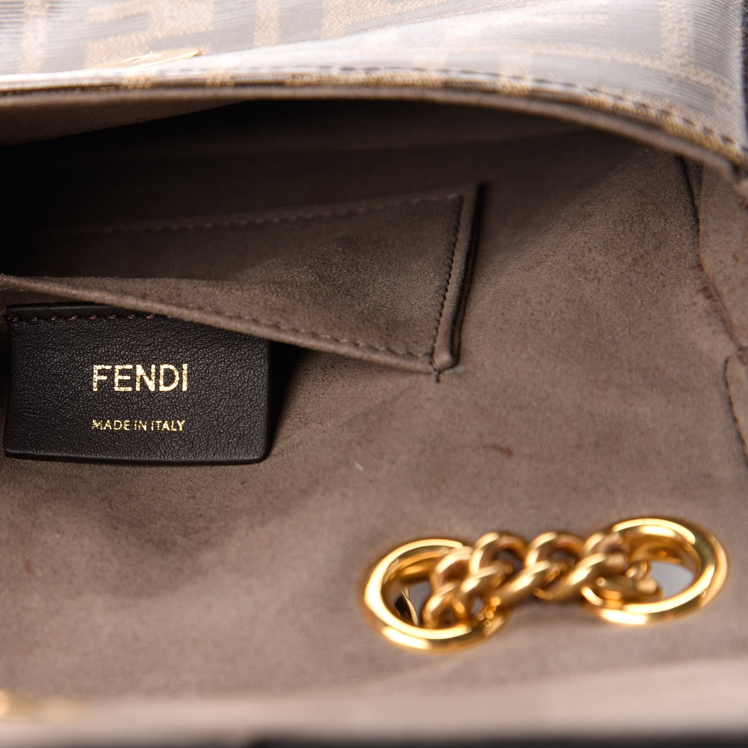 Fendi Glazed Fabric Vitello Century FF 1974 Stamp Patch Mini Double F Crossbody Bag Mogano Panna Black 8 of 12