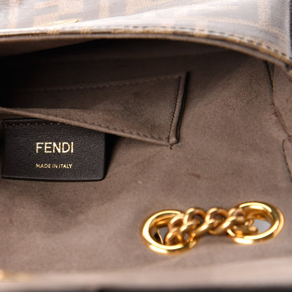 Fendi Glazed Fabric Vitello Century FF 1974 Stamp Patch Mini Double F Crossbody Bag Mogano Panna Black 8 of 12