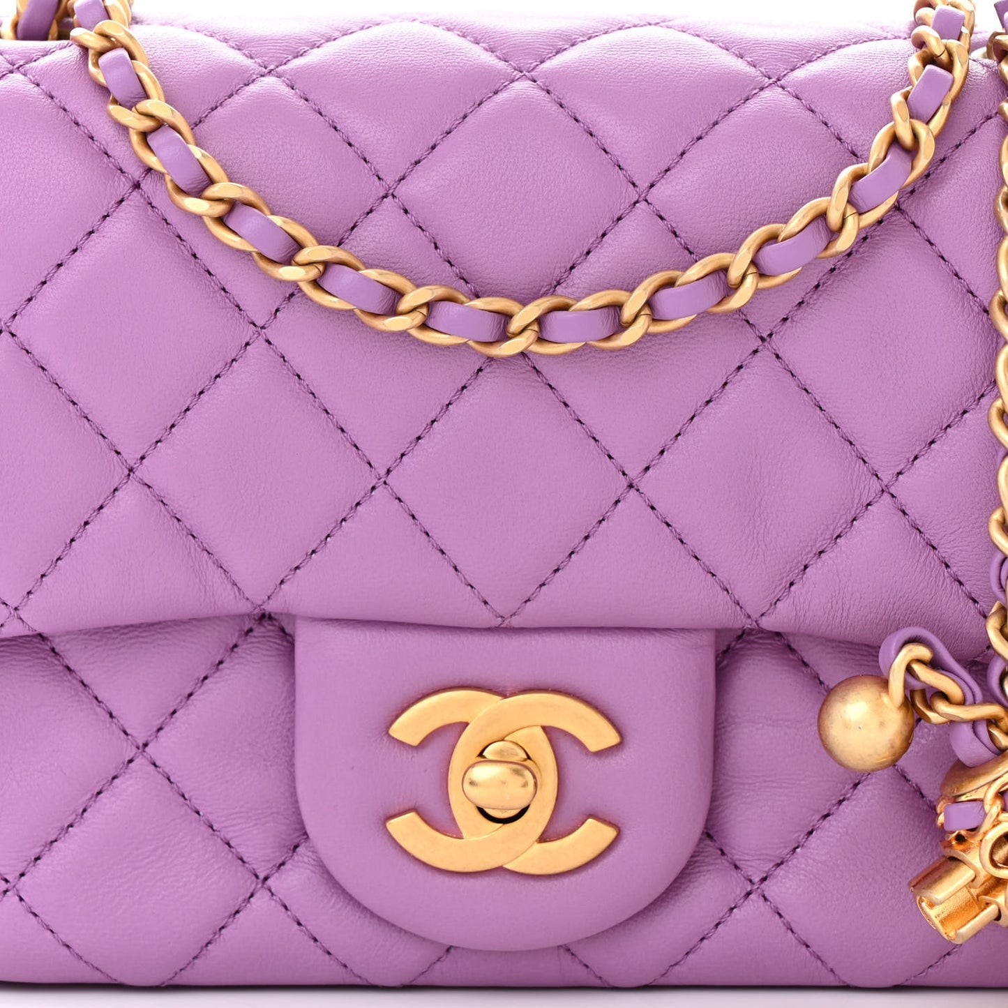 Lambskin Quilted Mini Pearl Crush Flap Purple