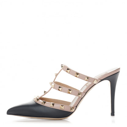 Valentino Garavani Nappa Rockstud 90mm Cage Mules 38 Black Poudre 1 of 9