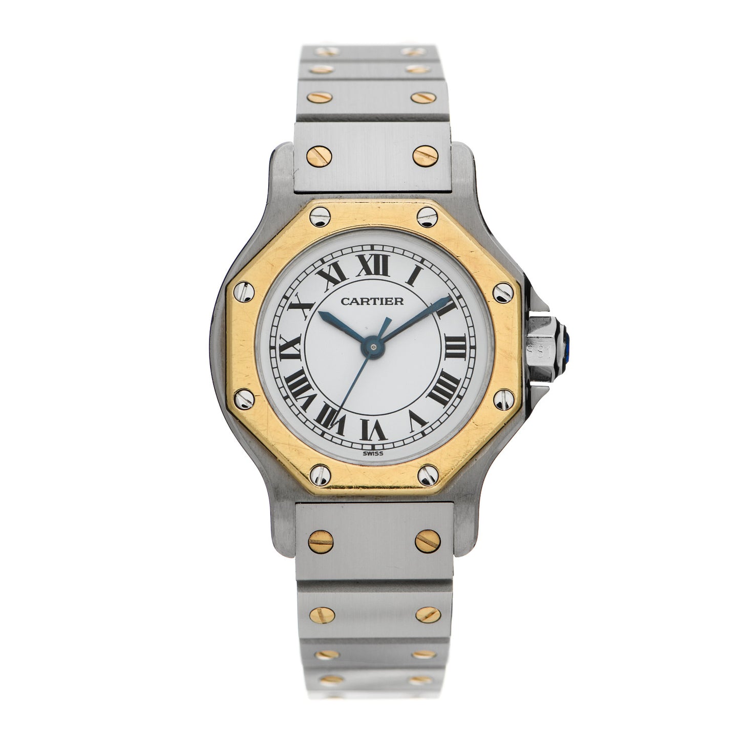 Stainless Steel 18K Yellow Gold 25mm Santos Octagon Automatic Watch